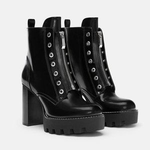 Barely Worn Zara Combat Ankle Boots in Black